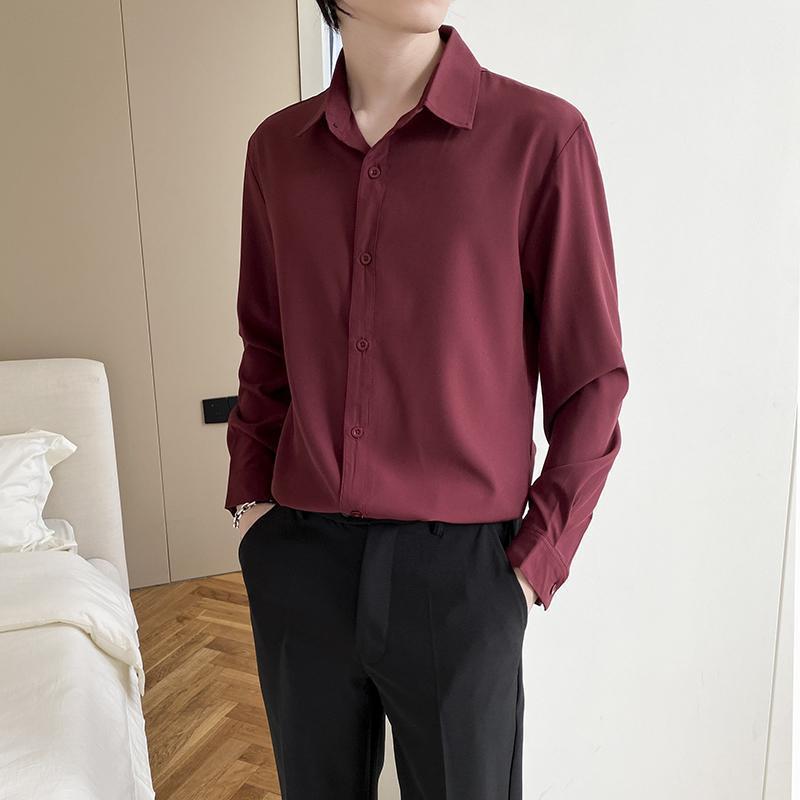 Shirt Men's Wine Red Long Sleeve Slim Fit Business