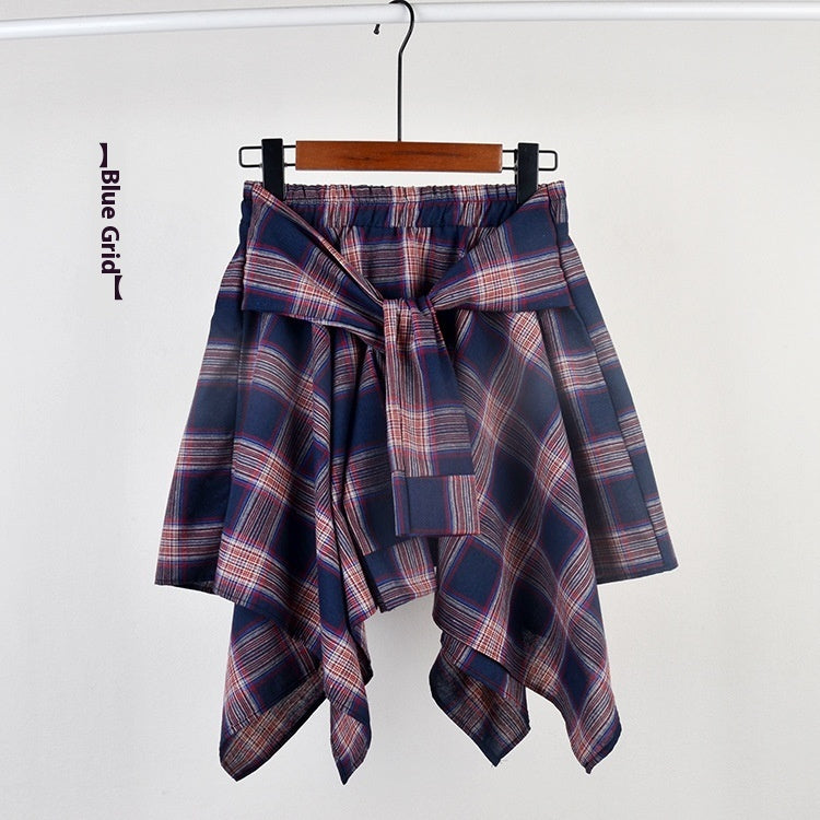 College Style Plaid Irregular Dance Skirt