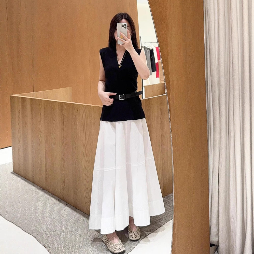Black Sleeveless White Shirt Skirt Suit Women's Casual