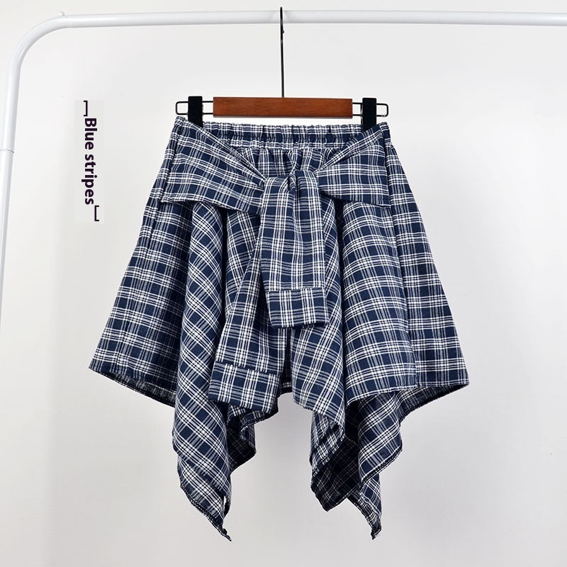 College Style Plaid Irregular Dance Skirt