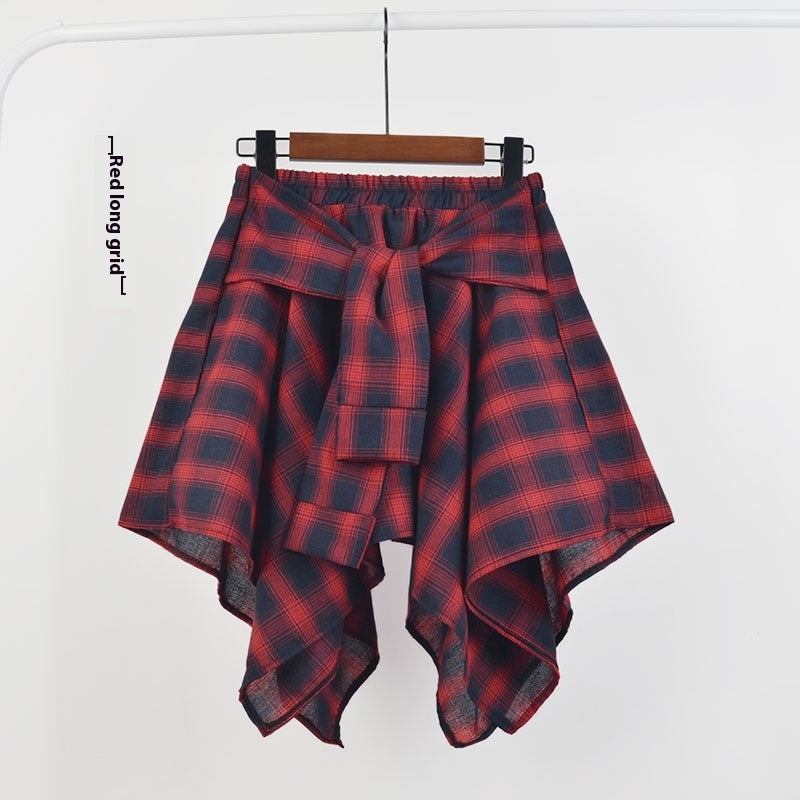 College Style Plaid Irregular Dance Skirt