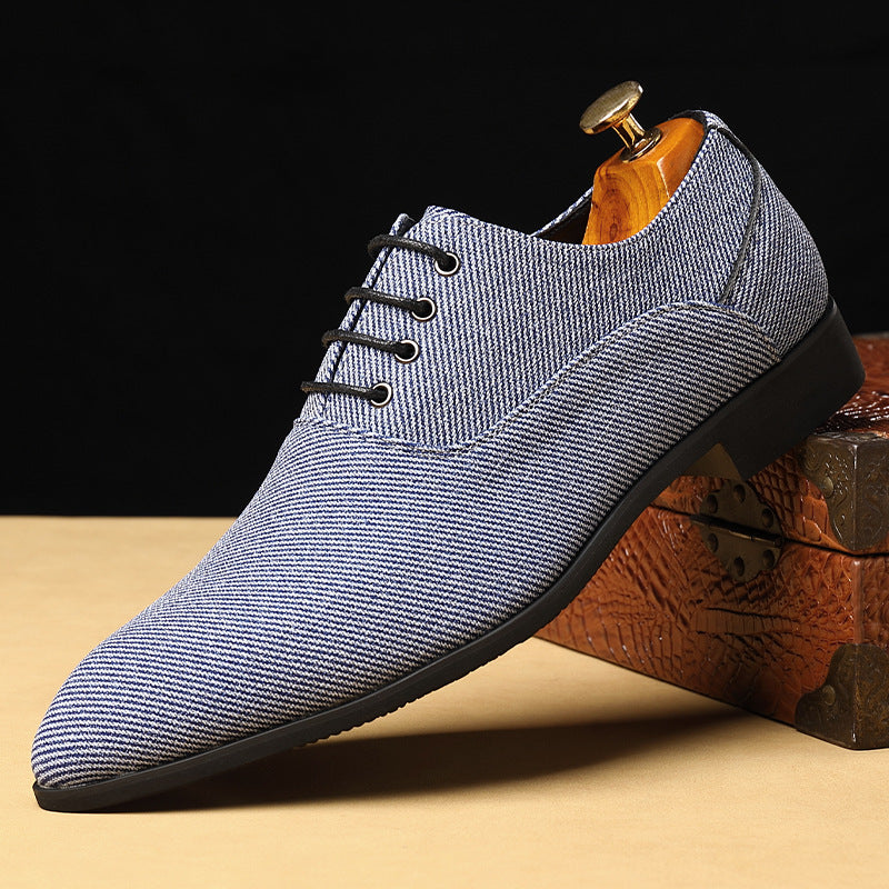 Men's Casual Leather Shoes Denim Black Bridegroom Wedding Trendy Shoes