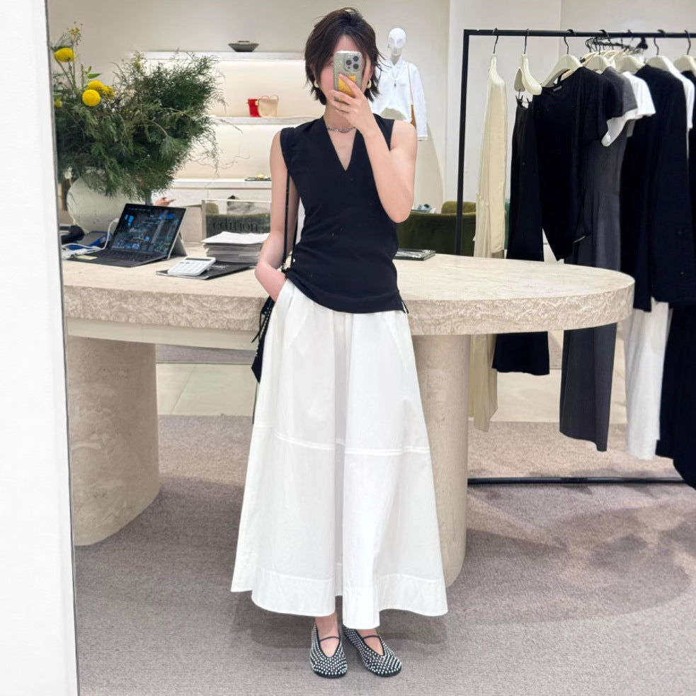 Black Sleeveless White Shirt Skirt Suit Women's Casual