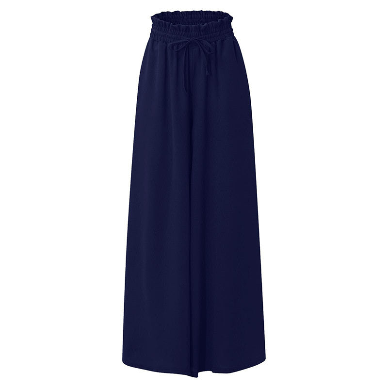 Women's High Waist Wide Leg Pants Elastic Drawstring Casual Loose Flowy Trousers With Pockets