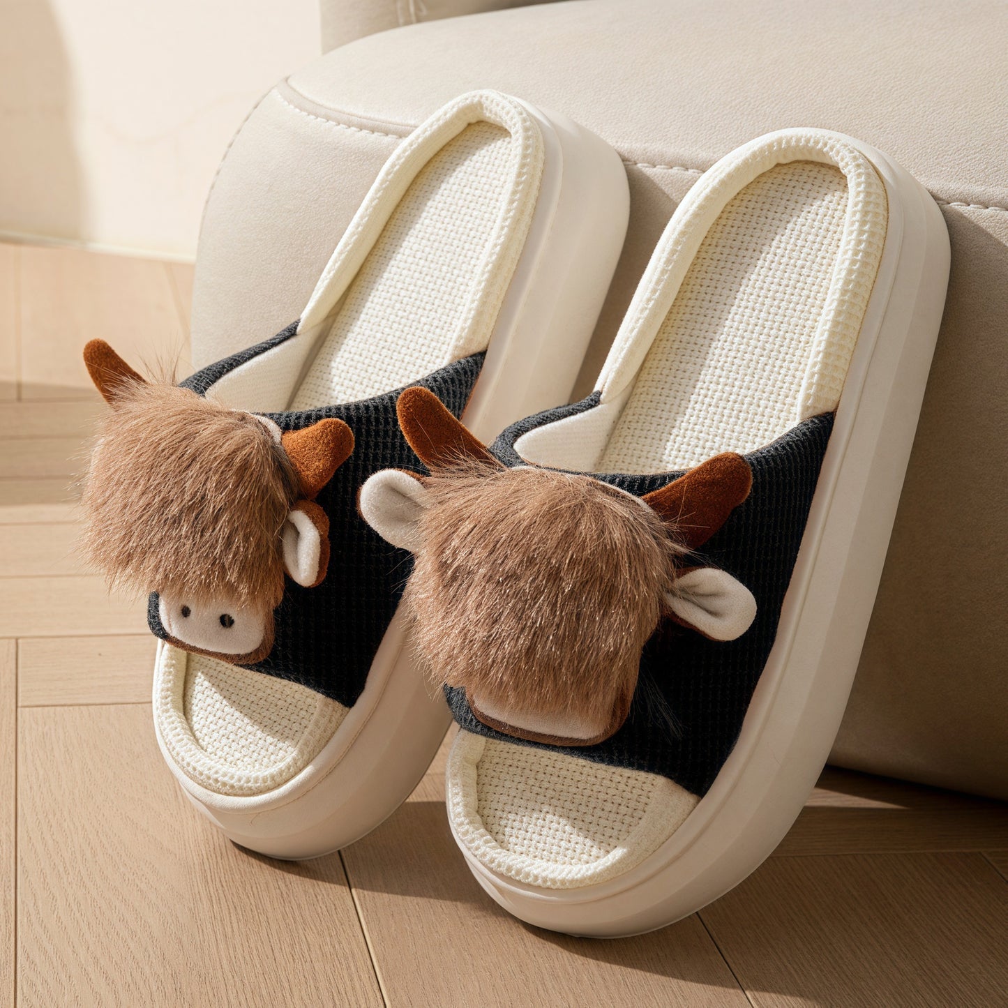 Spring And Autumn Linen Indoor Home Cartoon Eva Soft Bottom Mute Sweat-absorbent Slippers For Women