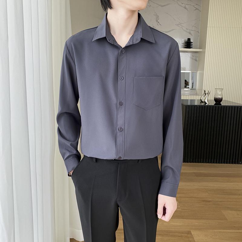 Shirt Men's Wine Red Long Sleeve Slim Fit Business
