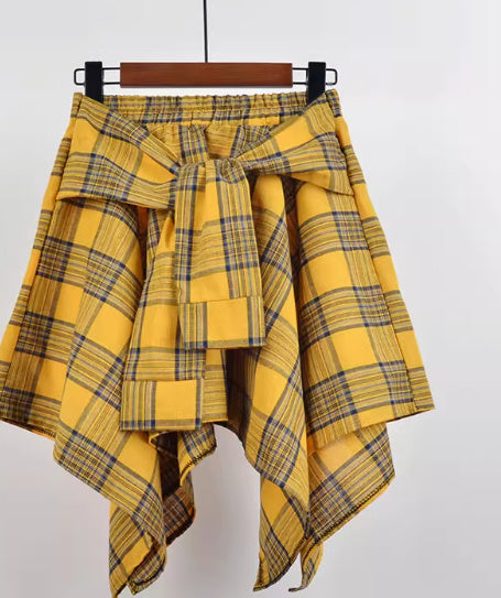 College Style Plaid Irregular Dance Skirt