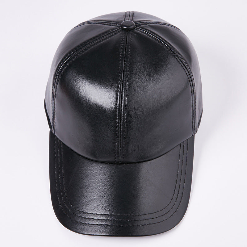Leather Men Women Middle-aged And Elderly Sheepskin Baseball Caps Thickened Warm Duck Tongue