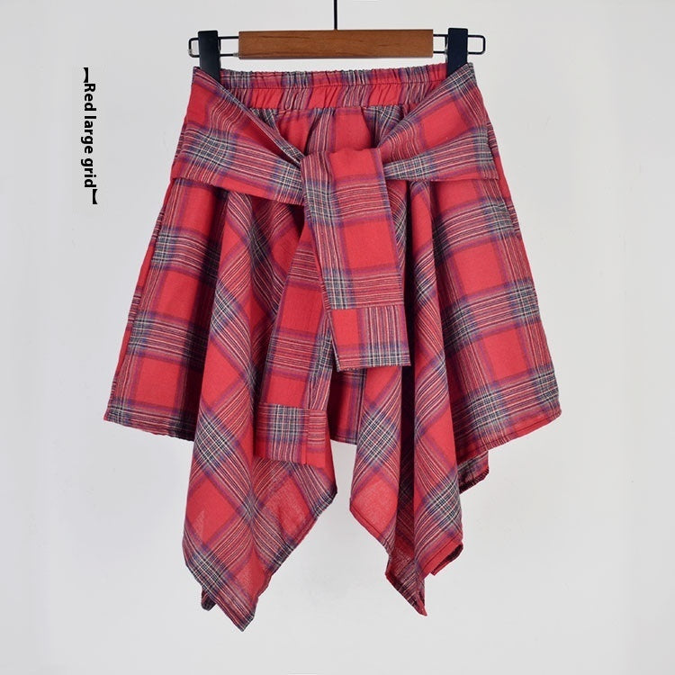 College Style Plaid Irregular Dance Skirt