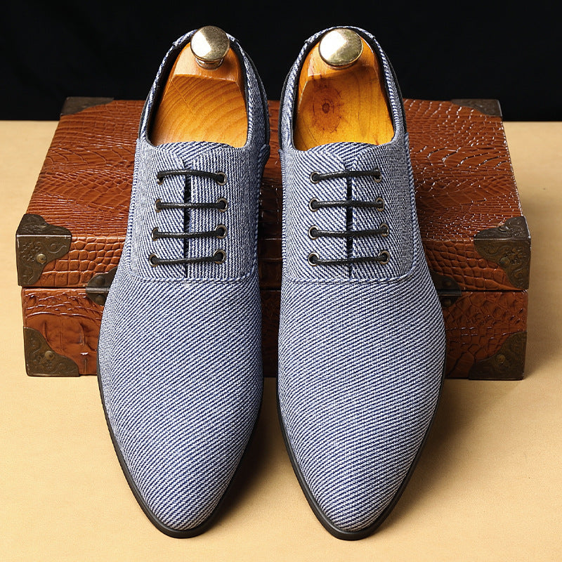 Men's Casual Leather Shoes Denim Black Bridegroom Wedding Trendy Shoes