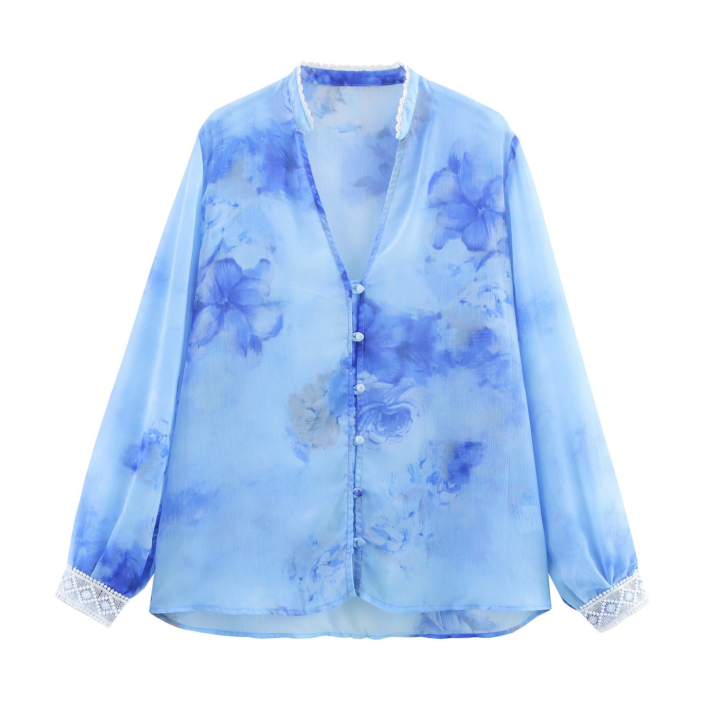 Frühling Sommer Ethnischer Stil Floral Druck Langarm Bluse