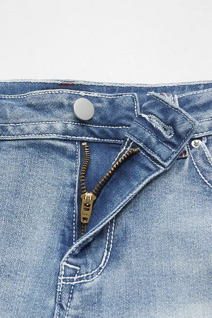 Women's Mid-Rise Relaxed Jeans, Loose Fit Full-Length Jeans With 3D Wrinkle Whiskering, Vintage-Wash Denim For All Seasons