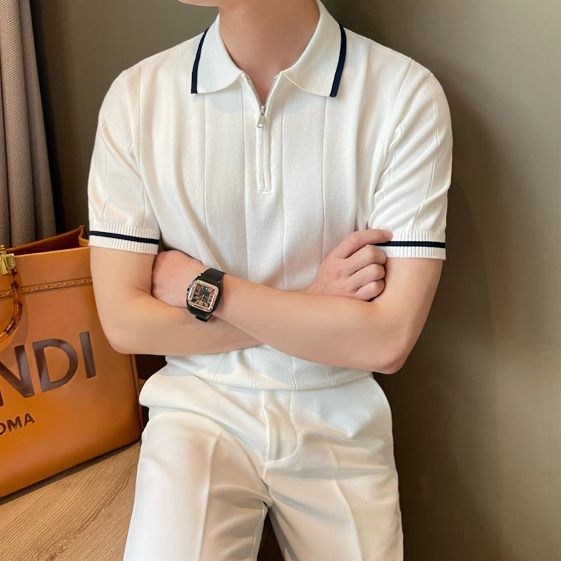 Summer New Short Sleeve Sweater Men's Half Zipper POLO Shirt Lapel Business Tide T-shirt