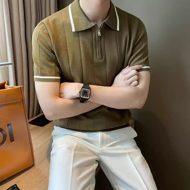 Summer New Short Sleeve Sweater Men's Half Zipper POLO Shirt Lapel Business Tide T-shirt