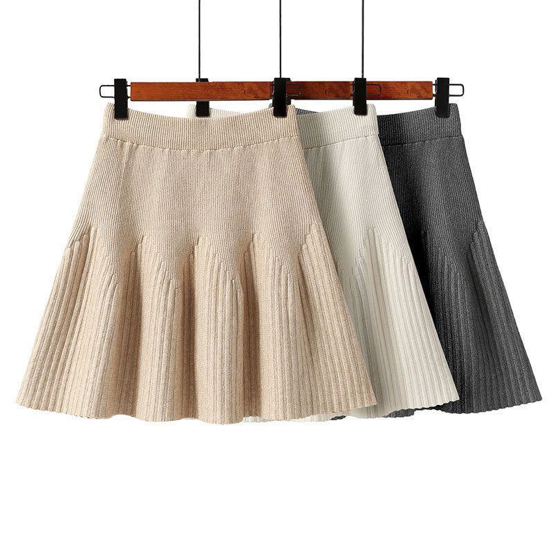 Knitted Skirt A-line High-waisted Hip-covering Short Skirt With Large Hem Ins Super Popular Korean Woolen Skirt Autumn And Winter New Style 2023