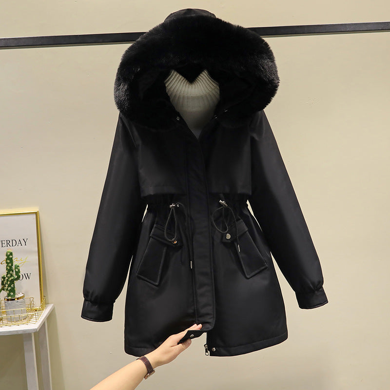 2024 New Winter Parka Cotton Coat Women Casual Mid-length Korean Style Women's Warm Loose Large Fur Collar Cotton Coat Jacket