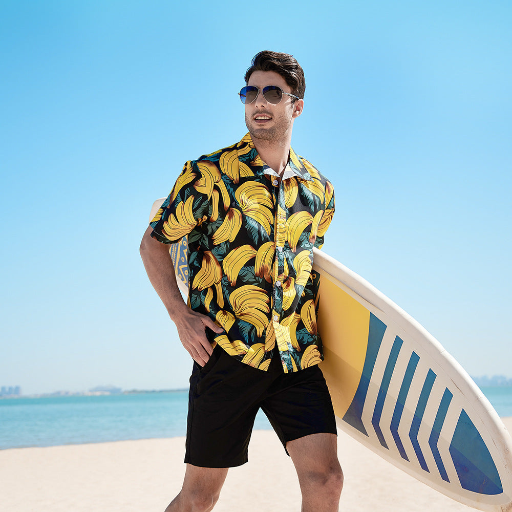 Hawaiian Style Seaside Floral Beach Summer Thin Section Trend Loose Casual Vacation Shirt Floral Shirt Men's Short-sleeved