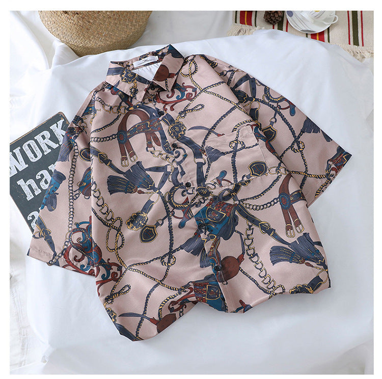 Ins Super Hot Shirt Men's Summer Hawaii Bali Vacation Wind Sleeves Fancy Hainan Island Beach Village Clothing Trend