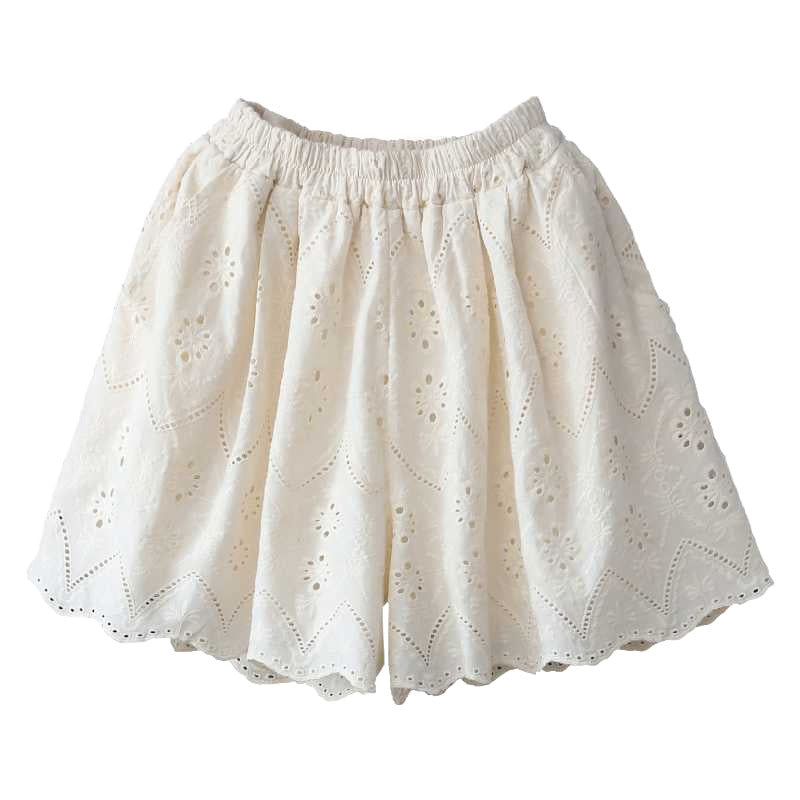 Mori Women's Cotton And Linen Hollow Women's Lace Shorts