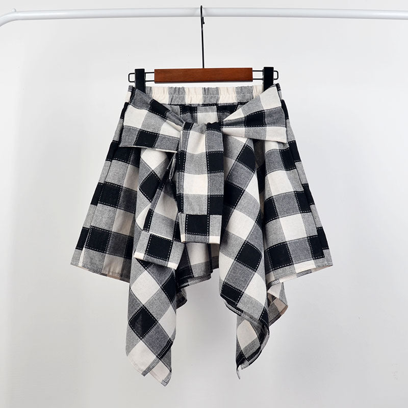 College Style Plaid Irregular Dance Skirt