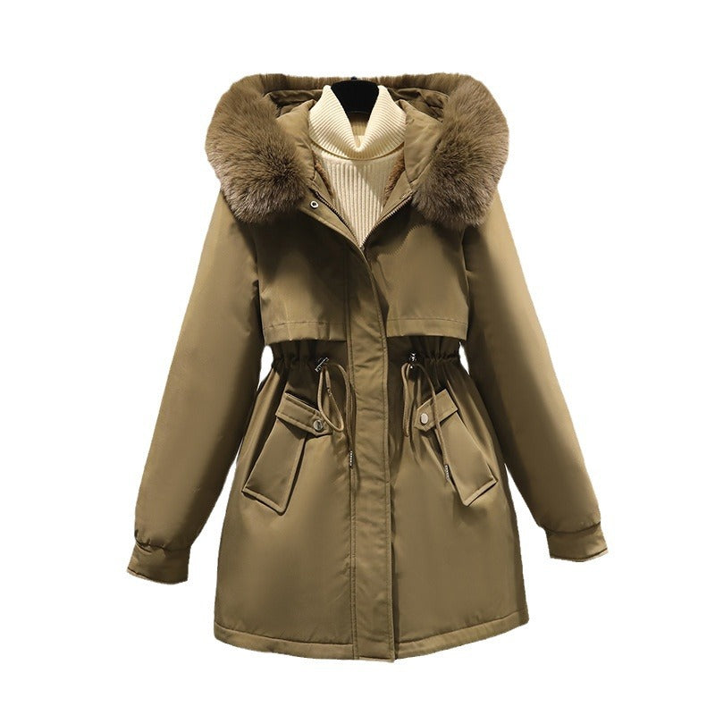 2024 New Winter Parka Cotton Coat Women Casual Mid-length Korean Style Women's Warm Loose Large Fur Collar Cotton Coat Jacket
