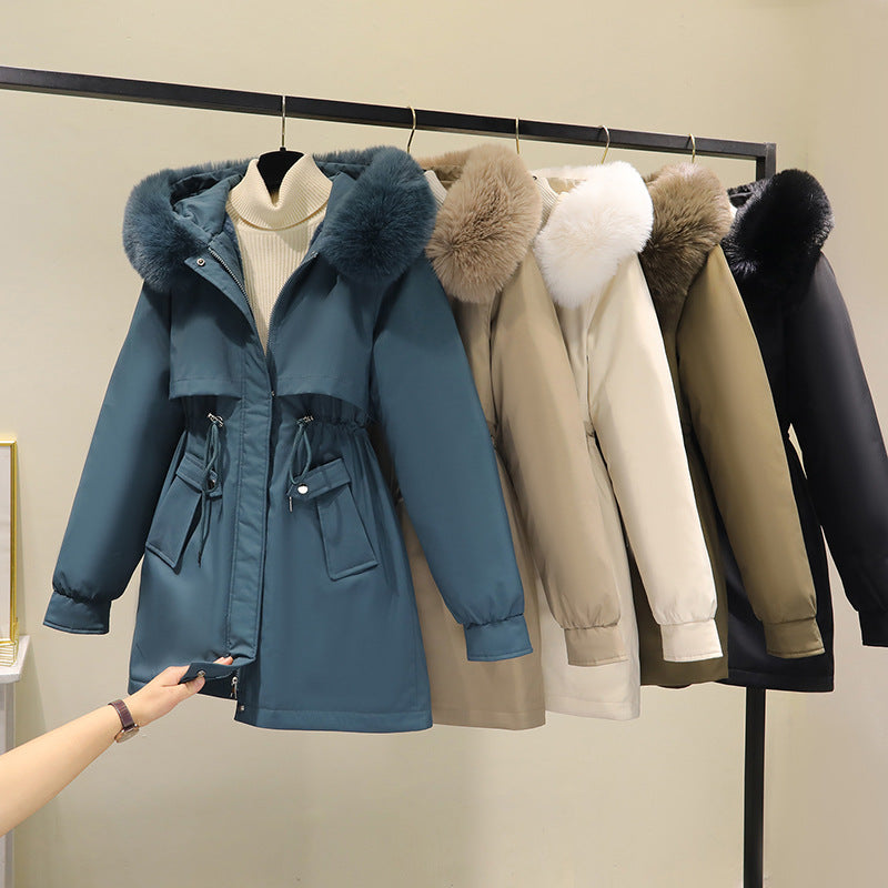 2024 New Winter Parka Cotton Coat Women Casual Mid-length Korean Style Women's Warm Loose Large Fur Collar Cotton Coat Jacket