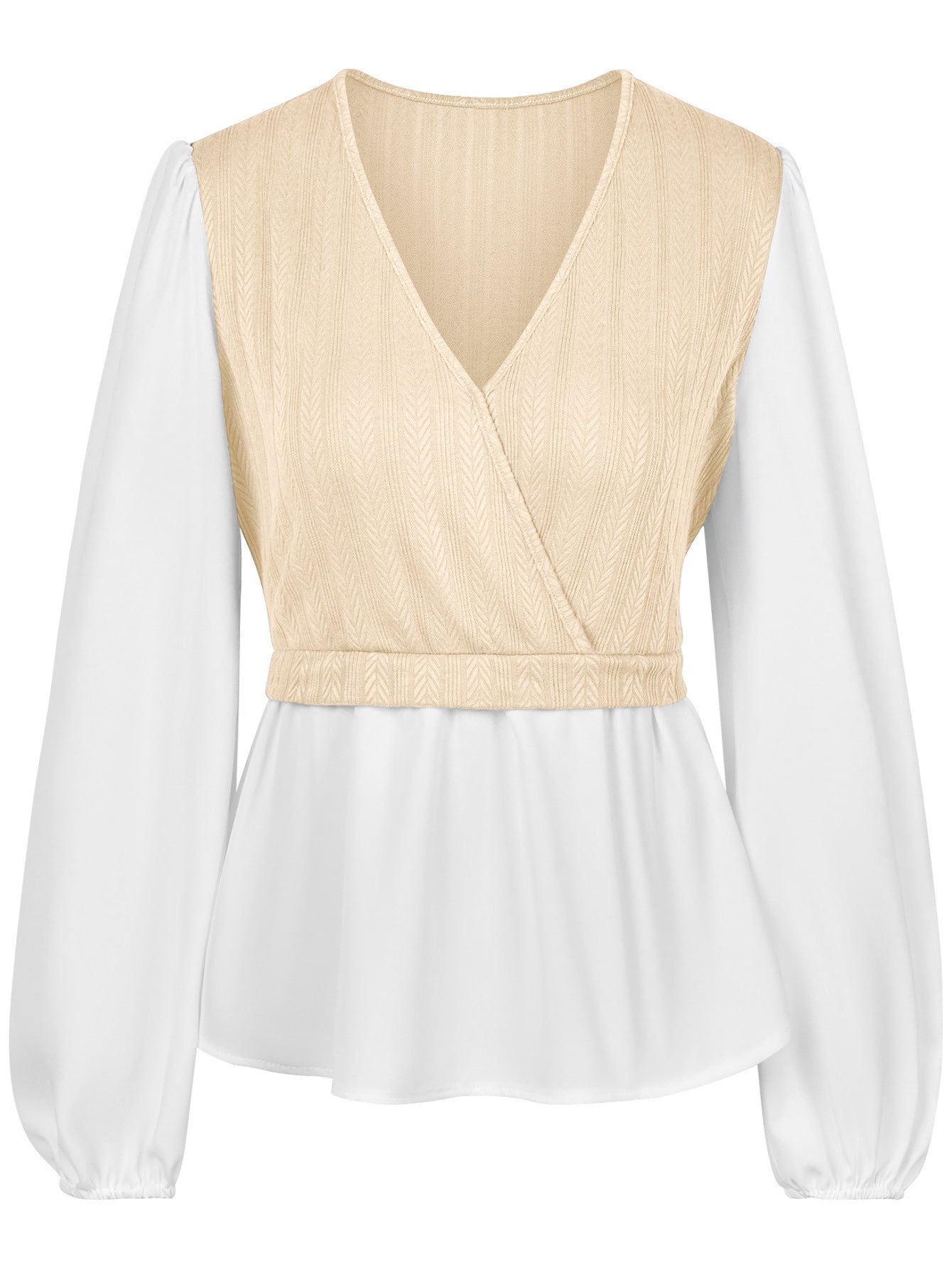Amazon EBay 2023 European And American Autumn And Winter New Women's Clothing Cross-border Casual Solid Color V-neck Splicing Long-sleeved Tops For Women