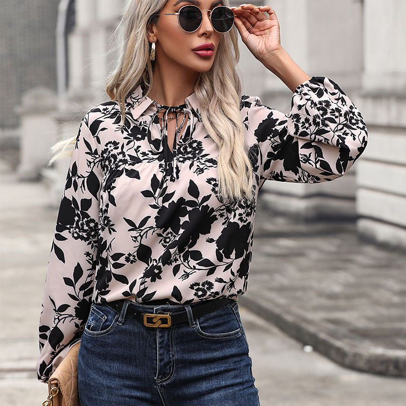 Autumn New Fashion Women's Clothing European And American Printed Shirts Women's French Style