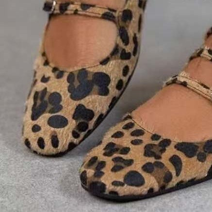 Low Heel Flat Horse Fur Leopard Print Shoes