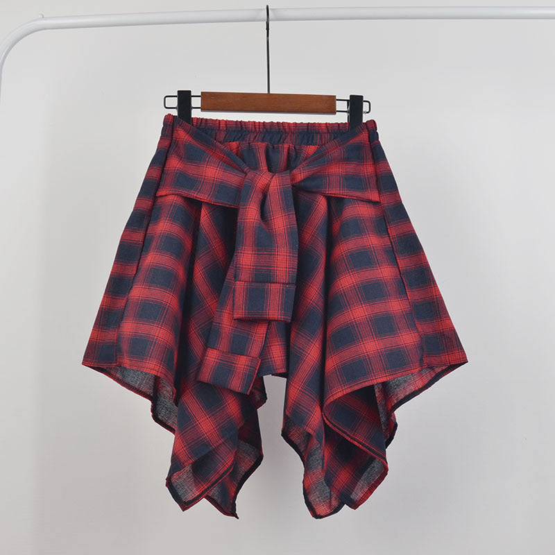 College Style Plaid Irregular Dance Skirt