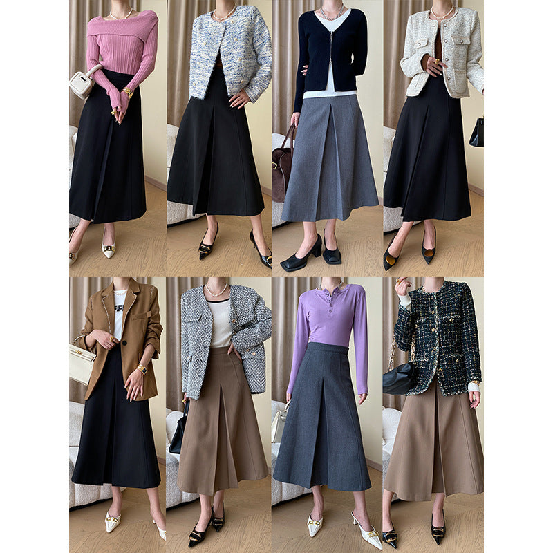 Tailored Commuter Style A-line Woolen Suit No-iron Skirt