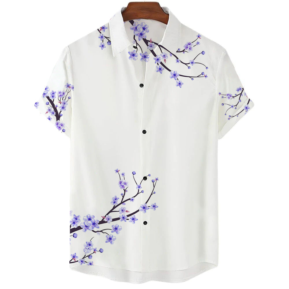 Summer New Men's Clothing Casual All-matching Fashion Trendy Printed Plant Pattern High Quality Short Sleeve Shirt