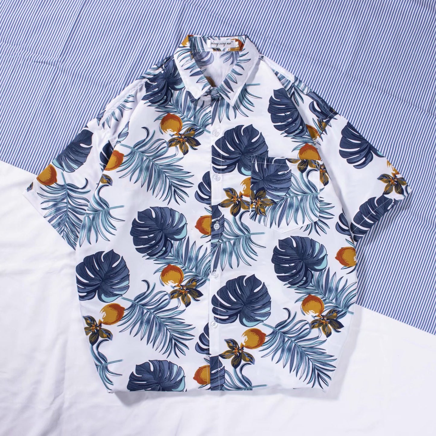 Ins Super Hot Shirt Men's Summer Hawaii Bali Vacation Wind Sleeves Fancy Hainan Island Beach Village Clothing Trend