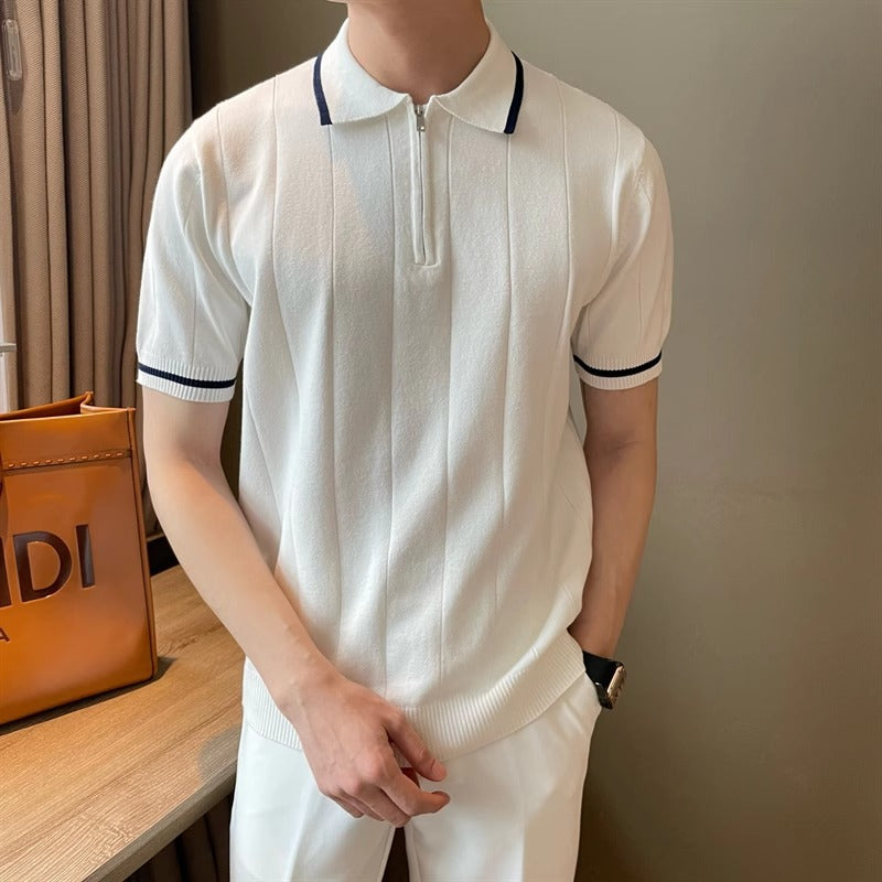 Summer New Short Sleeve Sweater Men's Half Zipper POLO Shirt Lapel Business Tide T-shirt