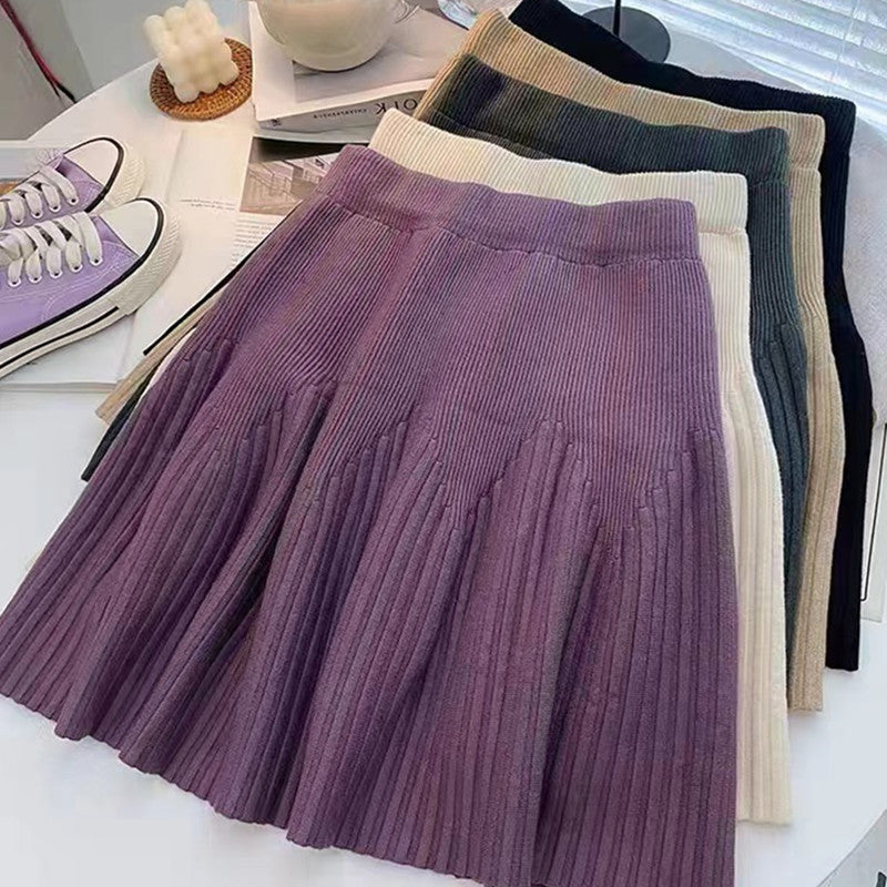 Knitted Skirt A-line High-waisted Hip-covering Short Skirt With Large Hem Ins Super Popular Korean Woolen Skirt Autumn And Winter New Style 2023
