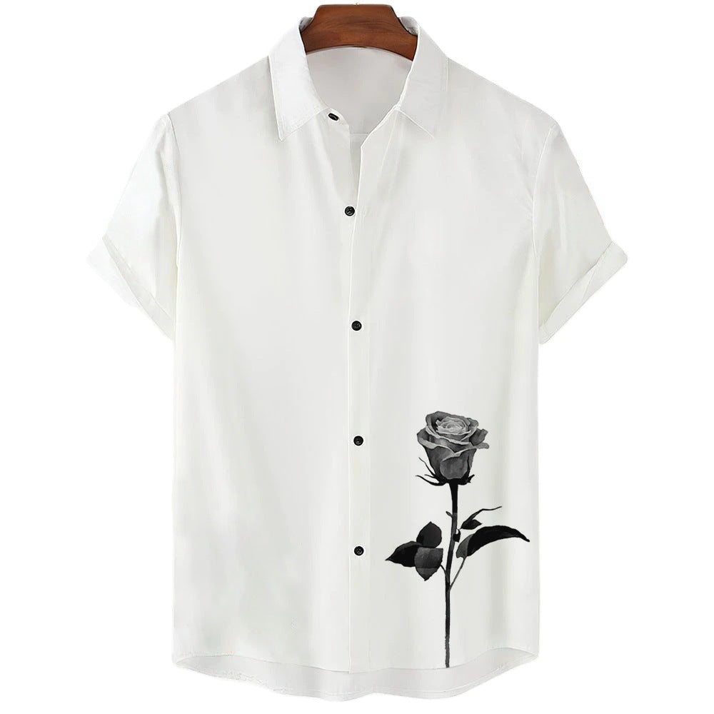 Summer New Men's Clothing Casual All-matching Fashion Trendy Printed Plant Pattern High Quality Short Sleeve Shirt