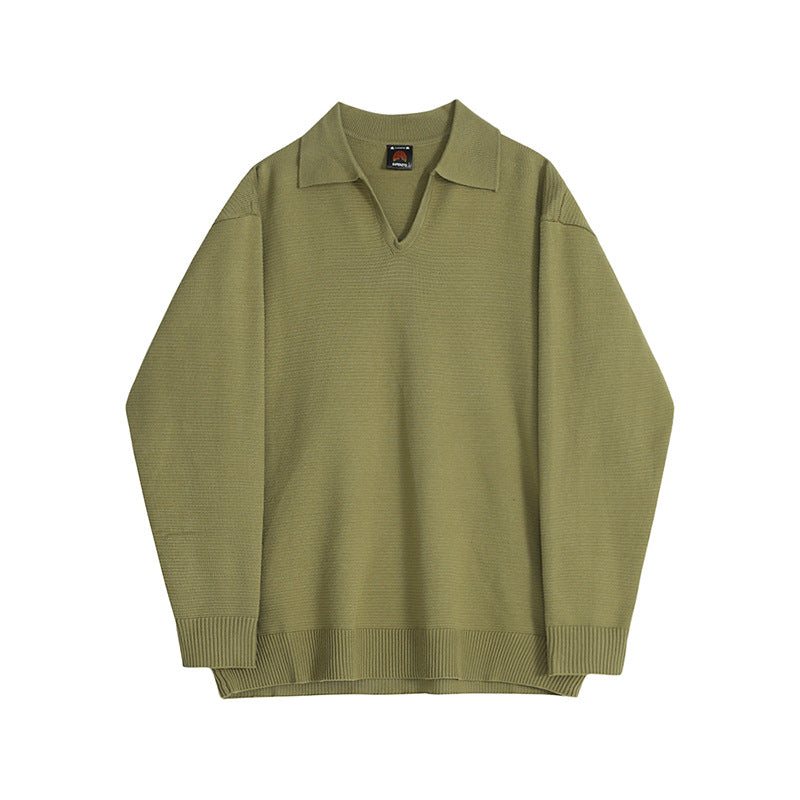 Light Mature Style V-neck Sweater Men's Autumn And Winter Loose Sticky Soft Sweater Korean Style Trendy Simple Base Shirt