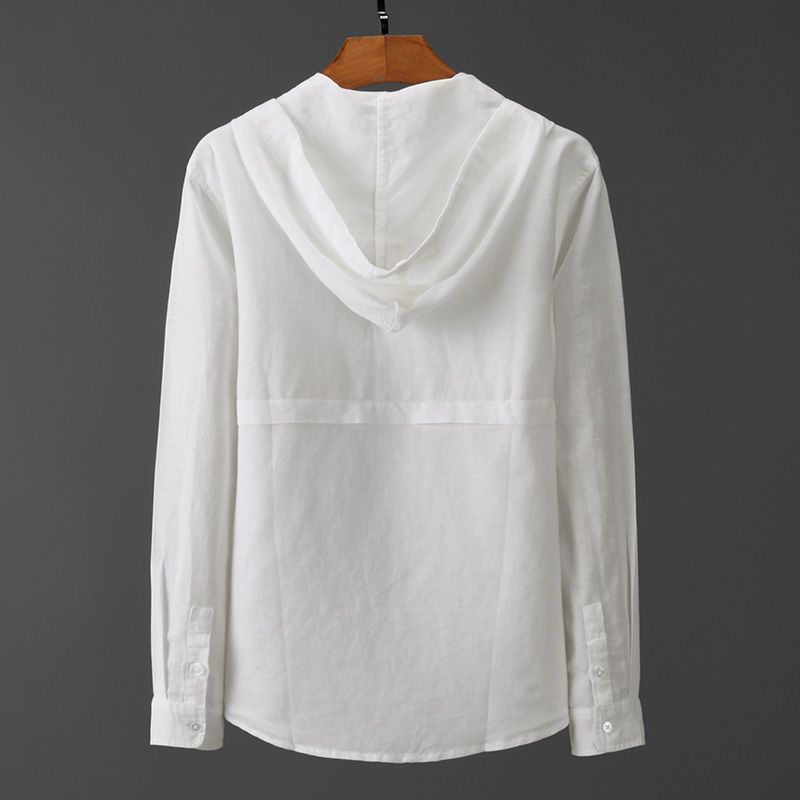 Hooded Tether Thin Loose Long Linen Sleeves Men's Shirt