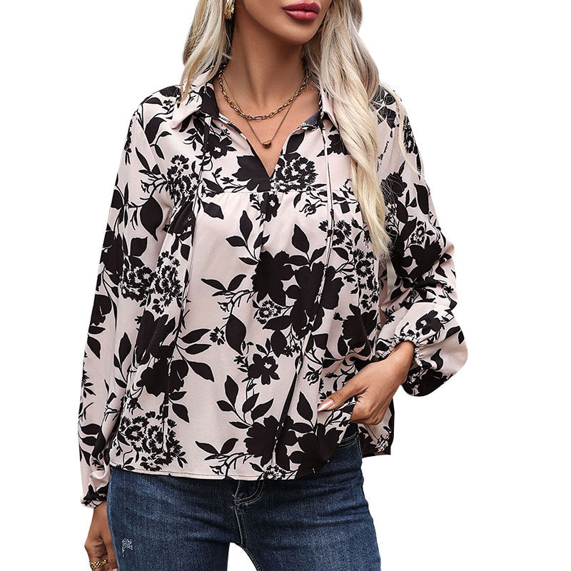 Autumn New Fashion Women's Clothing European And American Printed Shirts Women's French Style