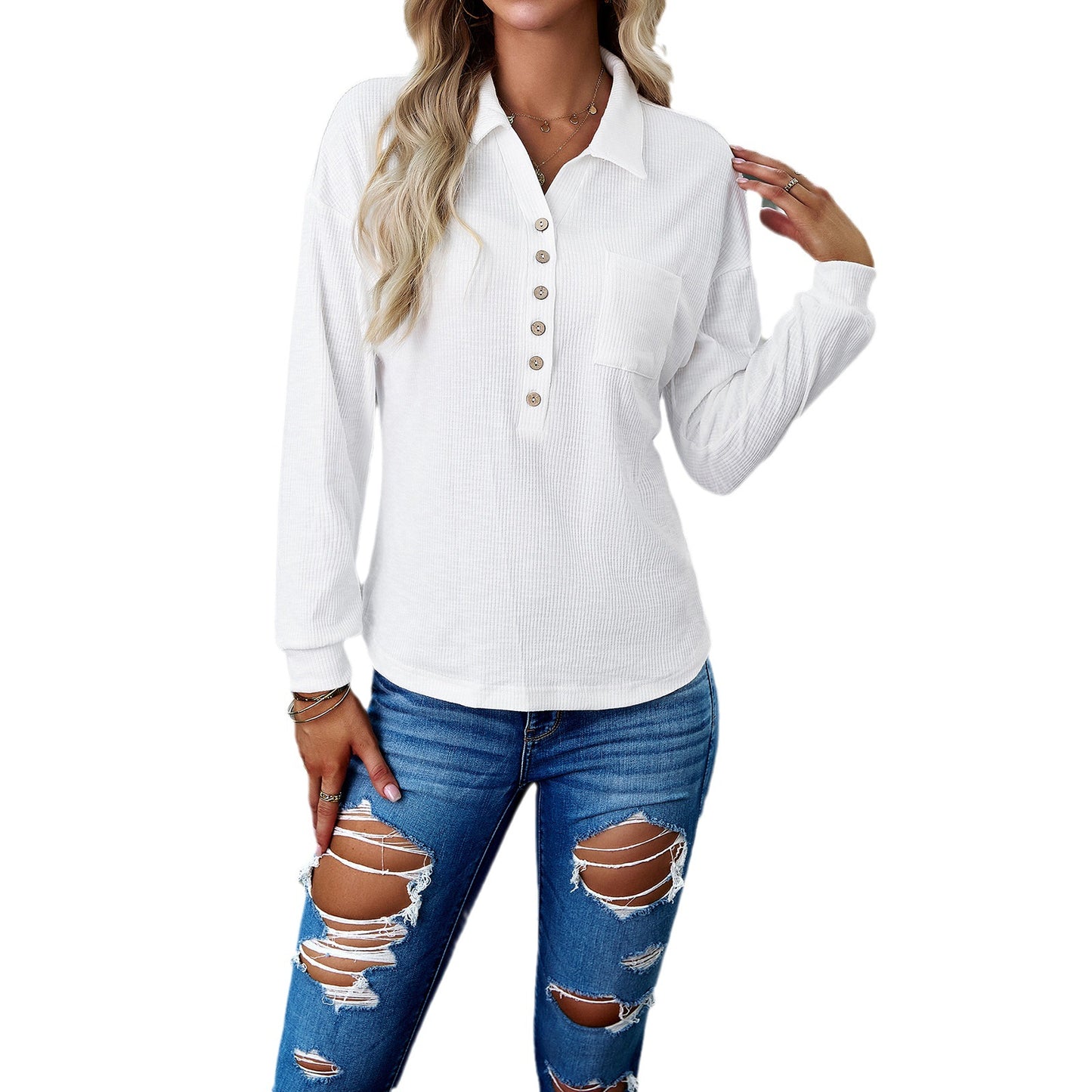 Diyun European And American Cross-border Amazon Women's Clothing 2023 Autumn And Winter Foreign Trade Independent Station Solid Color Polo Collar Knitted Top