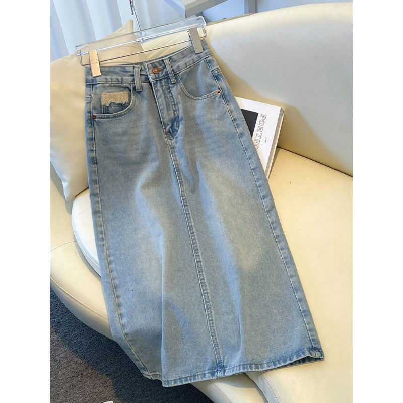Mid-length High Waist Slimming Slit A- Line Sheath Skirt