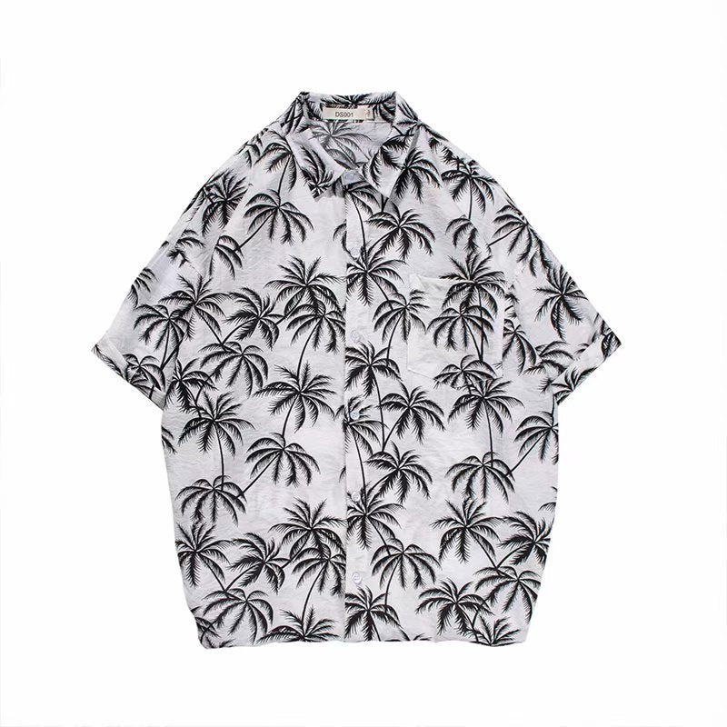 Ins Super Hot Shirt Men's Summer Hawaii Bali Vacation Wind Sleeves Fancy Hainan Island Beach Village Clothing Trend