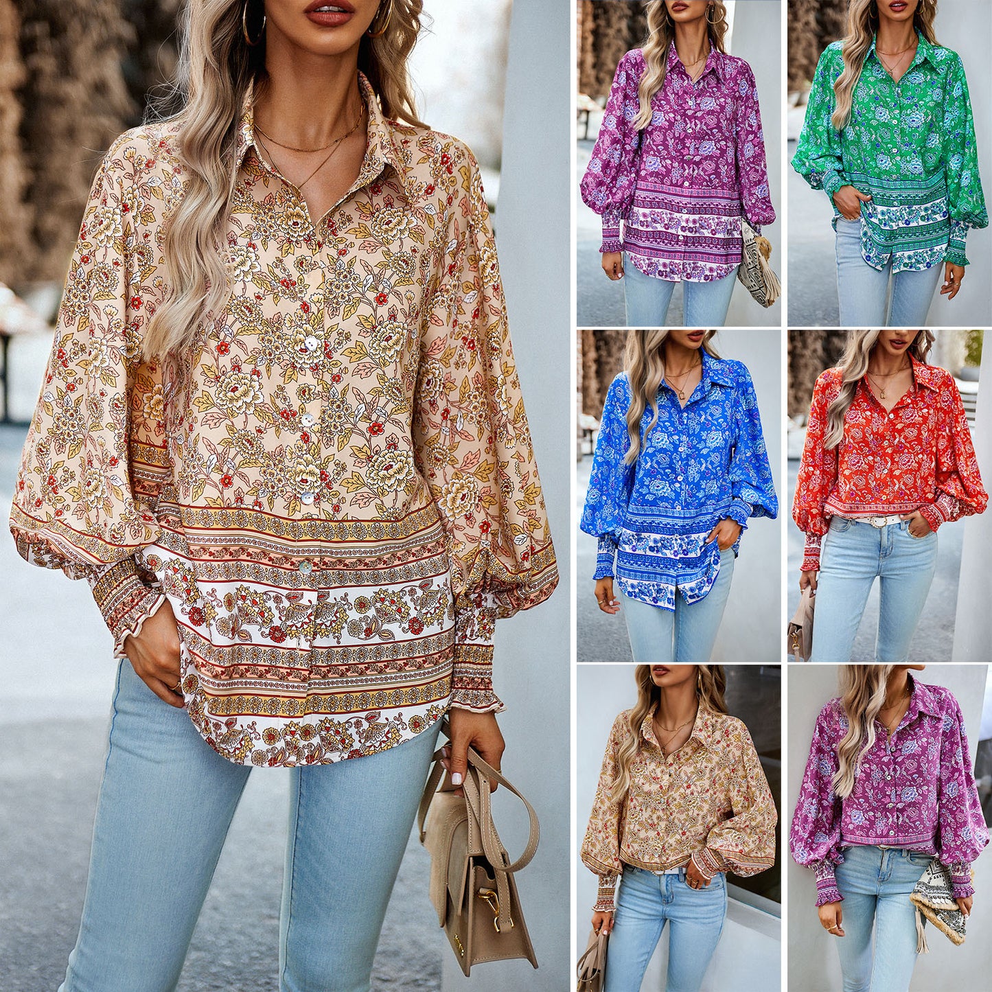 Diyun Design European And American Cross-Border Amazon Printed Shirt Women's 2023 Autumn And Winter Foreign Trade Vacation Casual Long-Sleeved Top