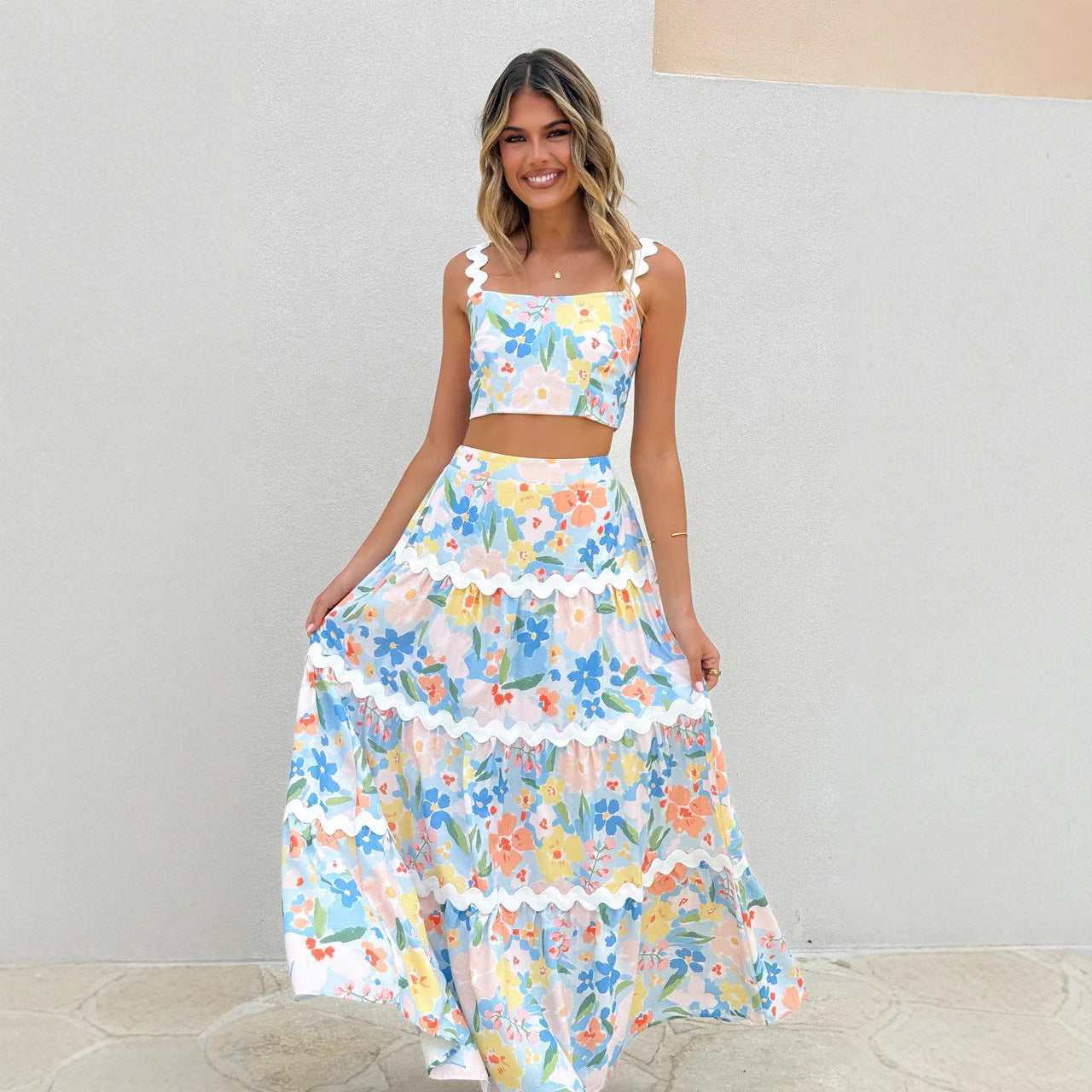 European And American Lace Sling Skirt Two-piece Set