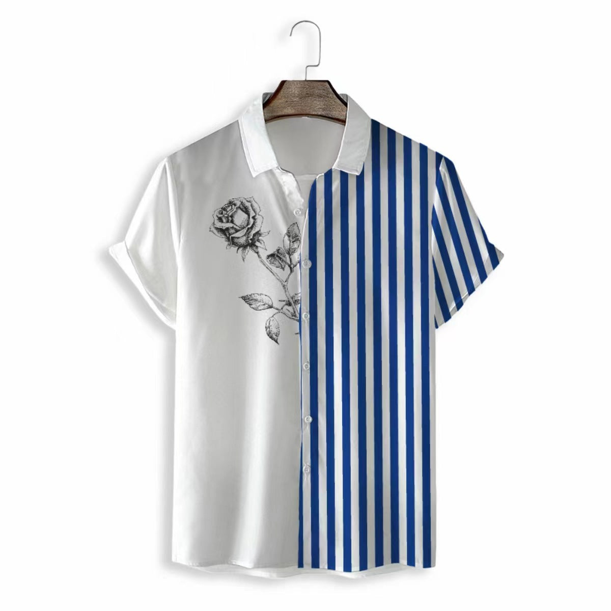 Summer New Men's Clothing Casual All-matching Fashion Trendy Printed Plant Pattern High Quality Short Sleeve Shirt
