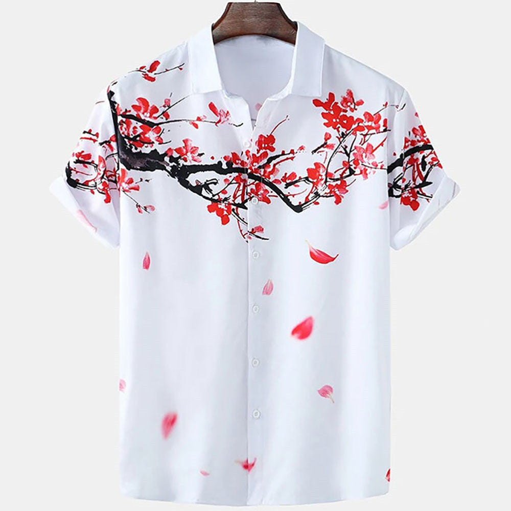 Summer New Men's Clothing Casual All-matching Fashion Trendy Printed Plant Pattern High Quality Short Sleeve Shirt