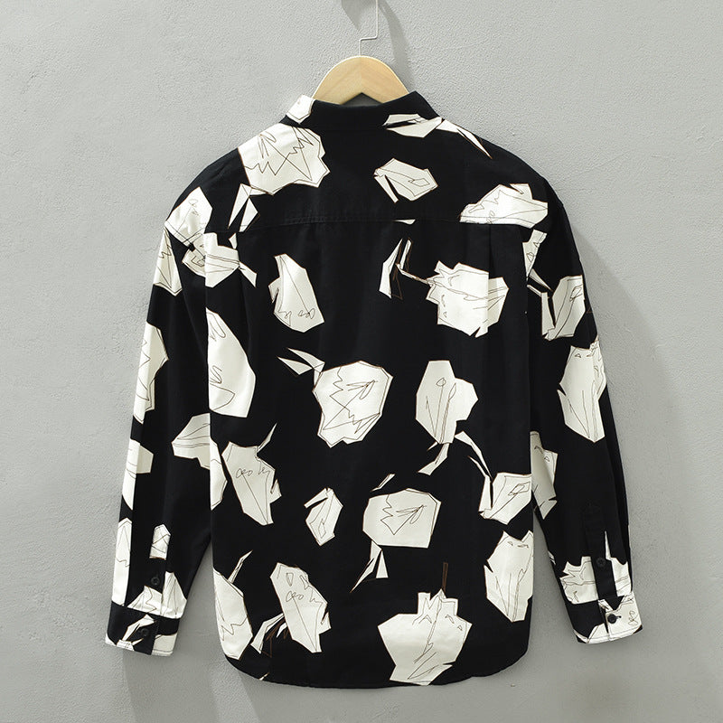 1579 Trend Printed Shirt Men's Long Sleeve Hong Kong Style Japanese Fashion Handsome Loose Casual Shirt