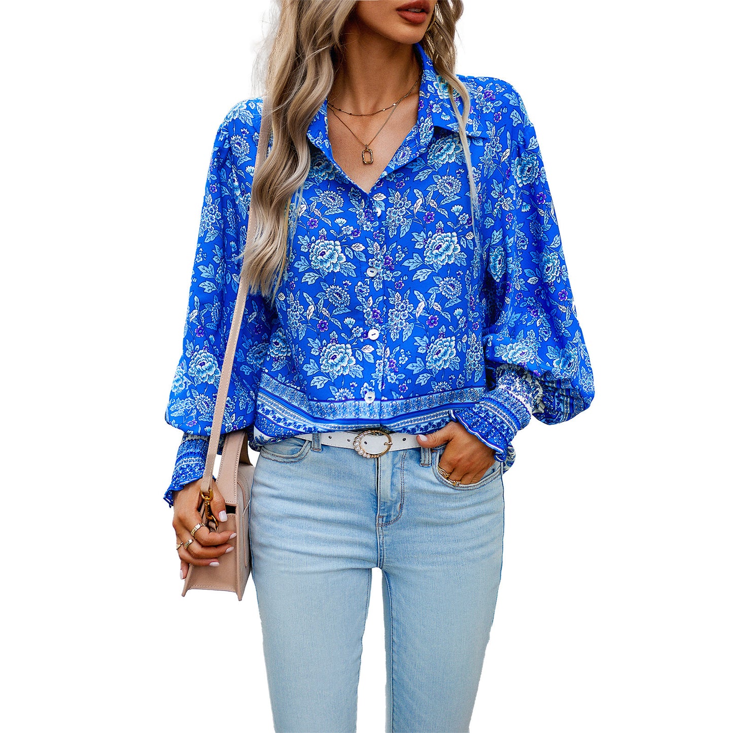 Diyun Design European And American Cross-Border Amazon Printed Shirt Women's 2023 Autumn And Winter Foreign Trade Vacation Casual Long-Sleeved Top