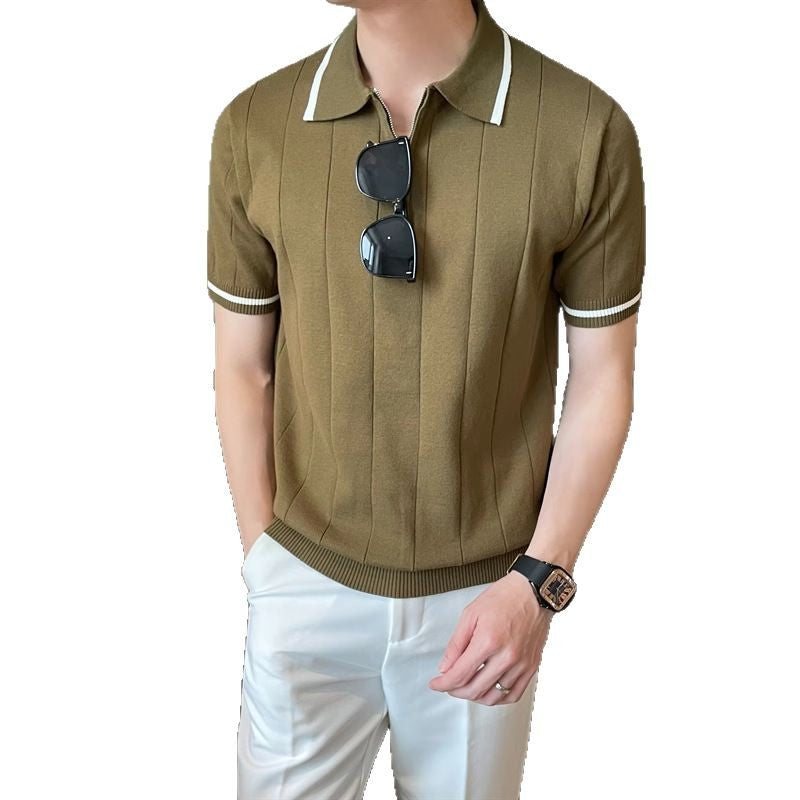 Summer New Short Sleeve Sweater Men's Half Zipper POLO Shirt Lapel Business Tide T-shirt