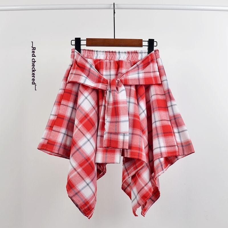 College Style Plaid Irregular Dance Skirt